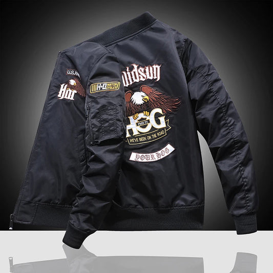 Eagle Flight Jacket Men's Workwear Spring and Autumn Pilot Baseball uniform Tactical Flight Suit Embroidered Heavy Industry Blac