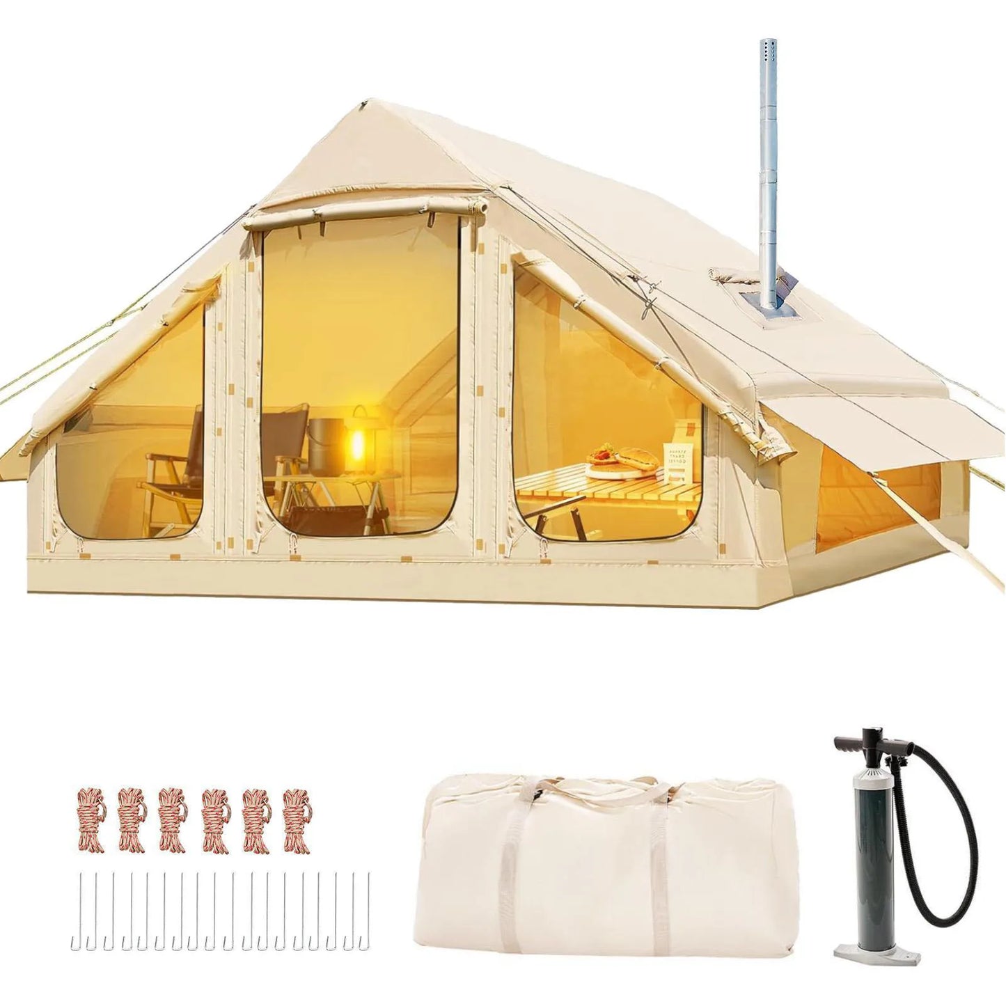 Inflatable Family Camping Tent With Skylight Chimney Waterproof Oxford Cloth