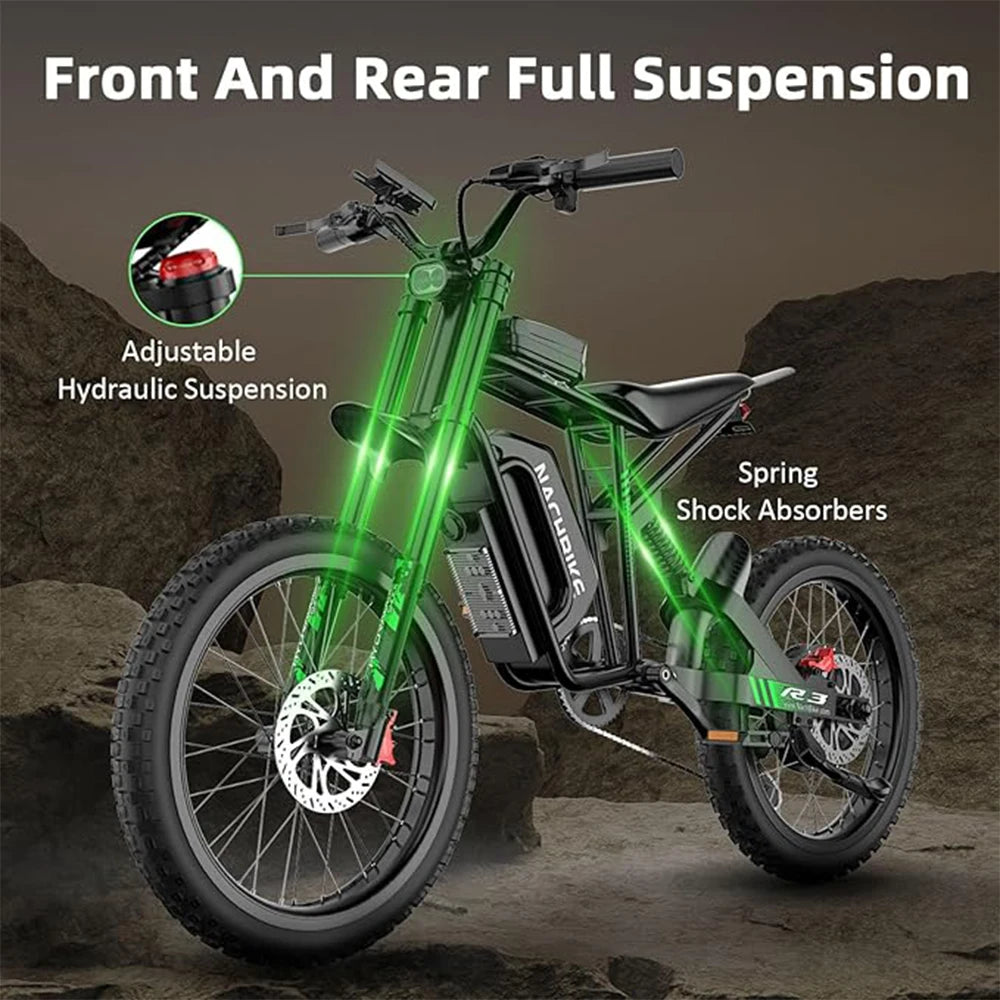 60V 6000W Electric Dirt Bike 50 Mile Range Full Suspension