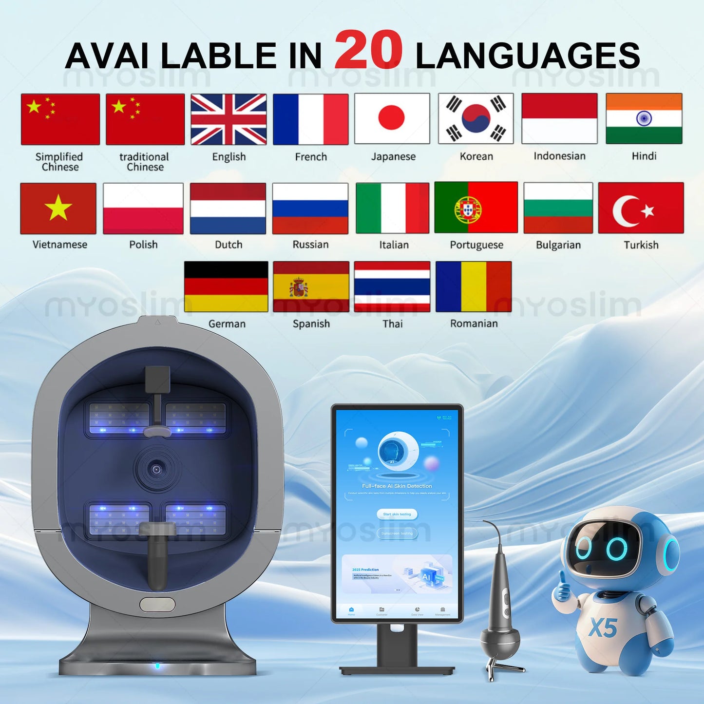 EMSZERO 3D Facial Skin Analyzer Machine With AI 21.5 Inch 8 Light Spectrum
