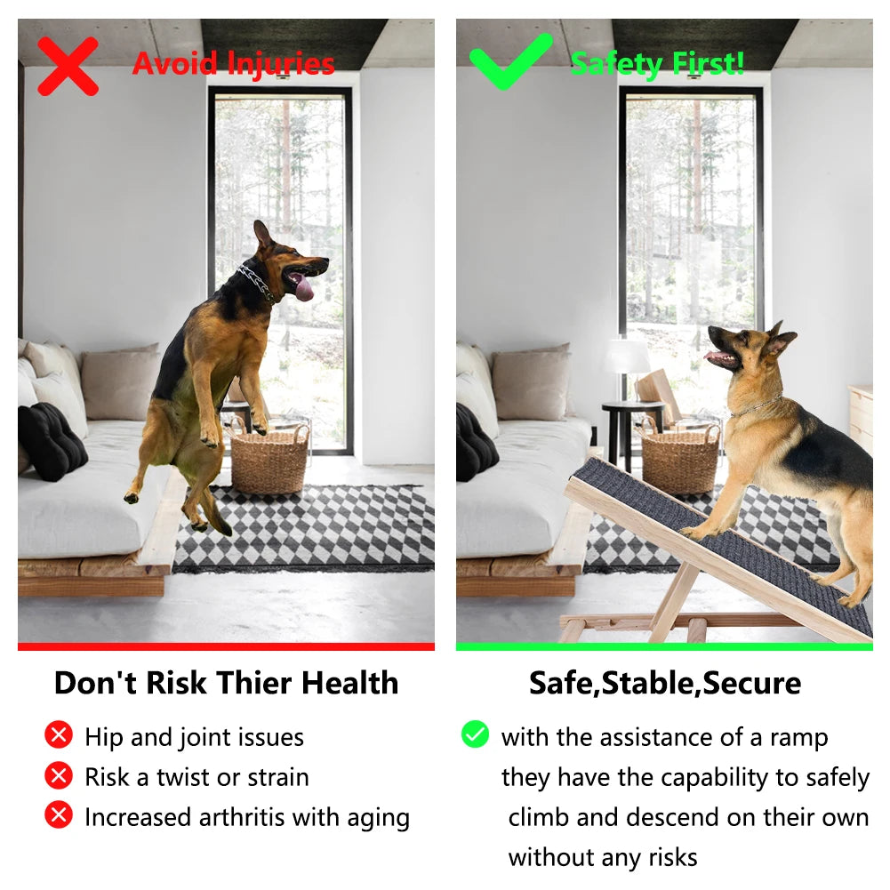TWISTER.CK Dog Ramp Ladder, Wood Folding Anti Skid Adjustable