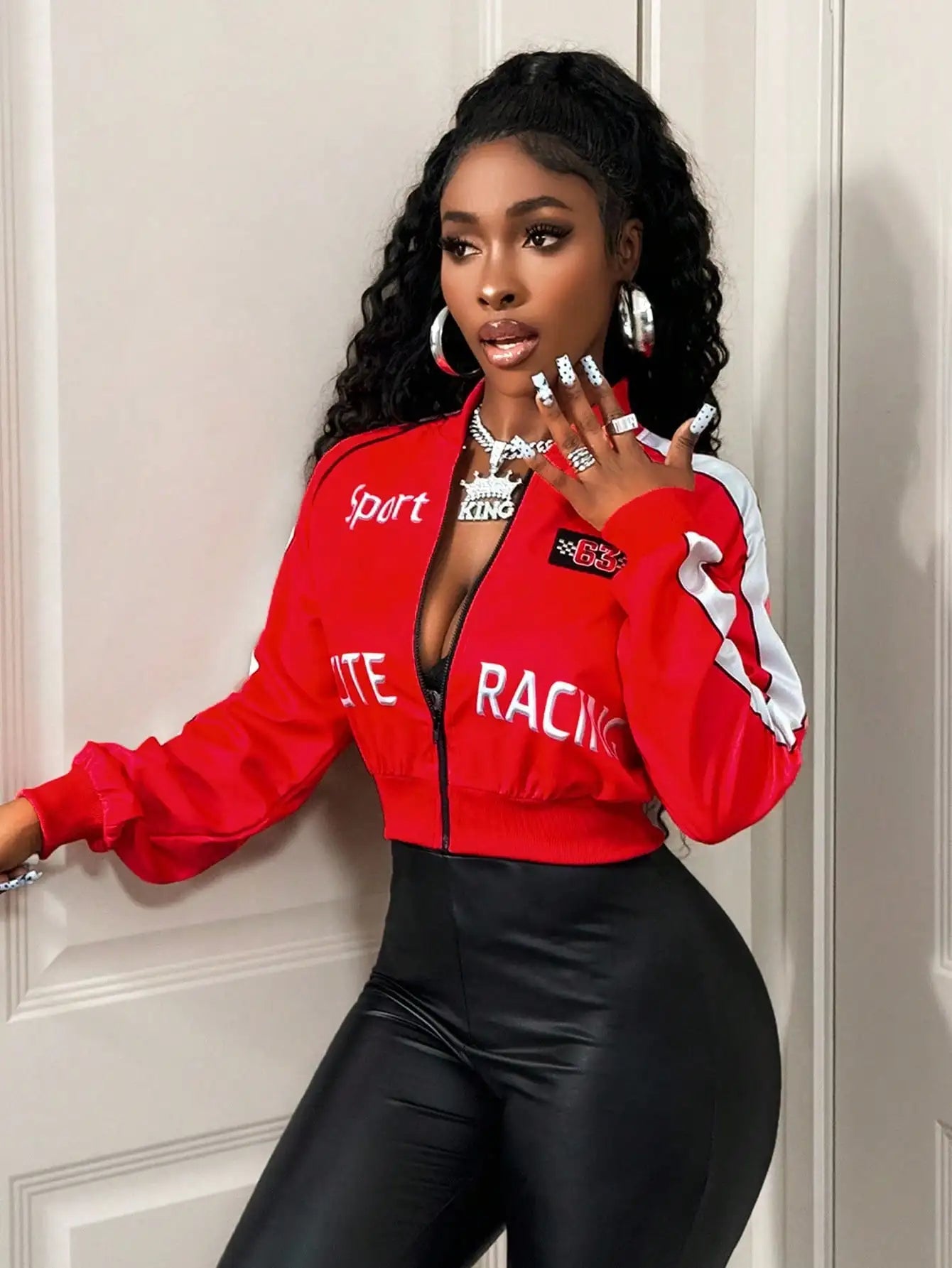 Zip-Up Street Style Bomber Jacket With Stripes Letter Print