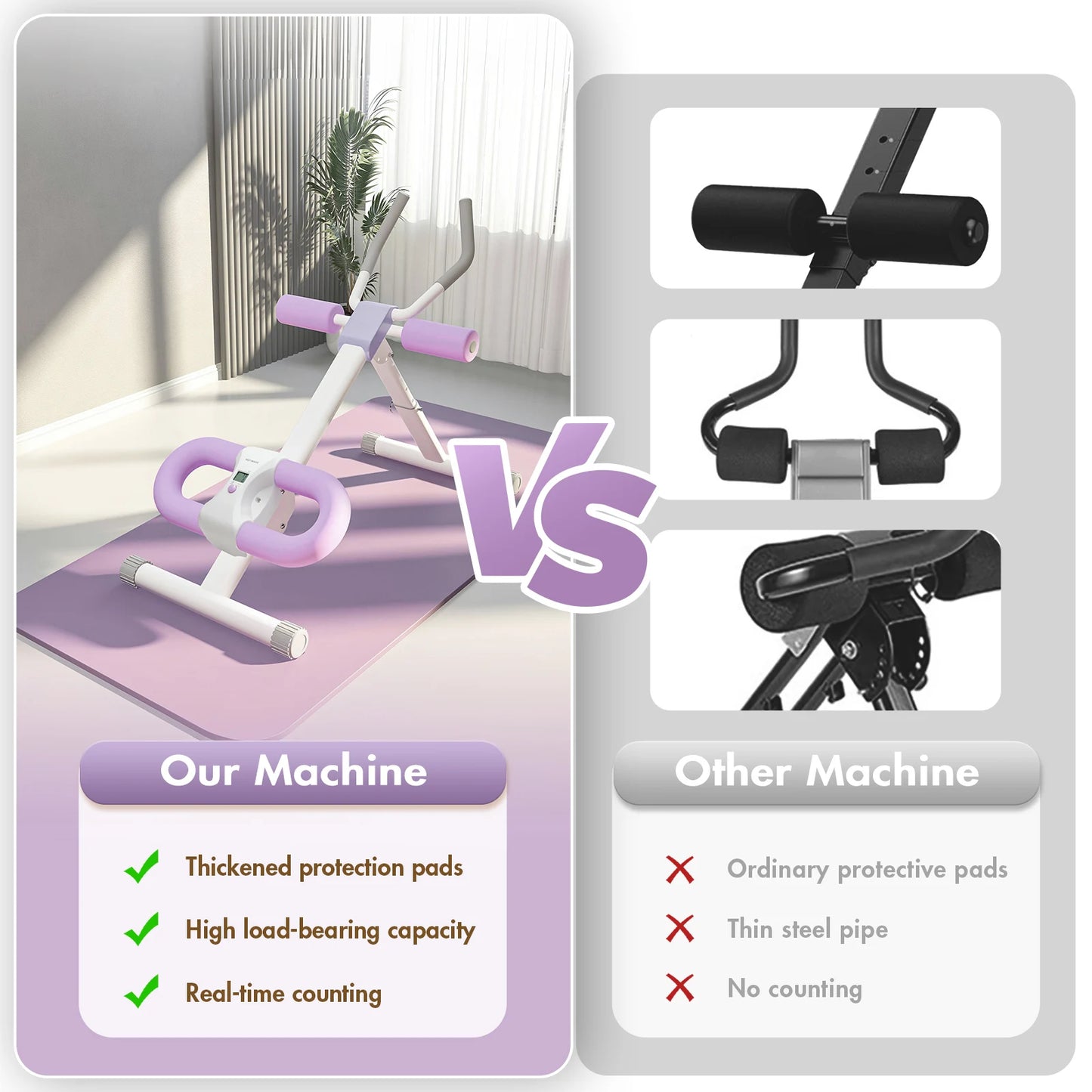Abdominal Crunch Machine Foldable AB Workout With Resistance Bands
