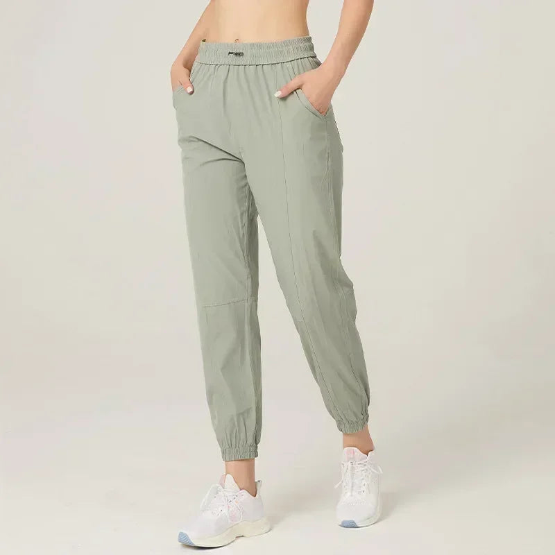 Fabric Drawstring Running Sport Joggers Women Quick Dry Athletic Gym Fitness Sweatpants with Side Pockets Leisure Exercise Pants