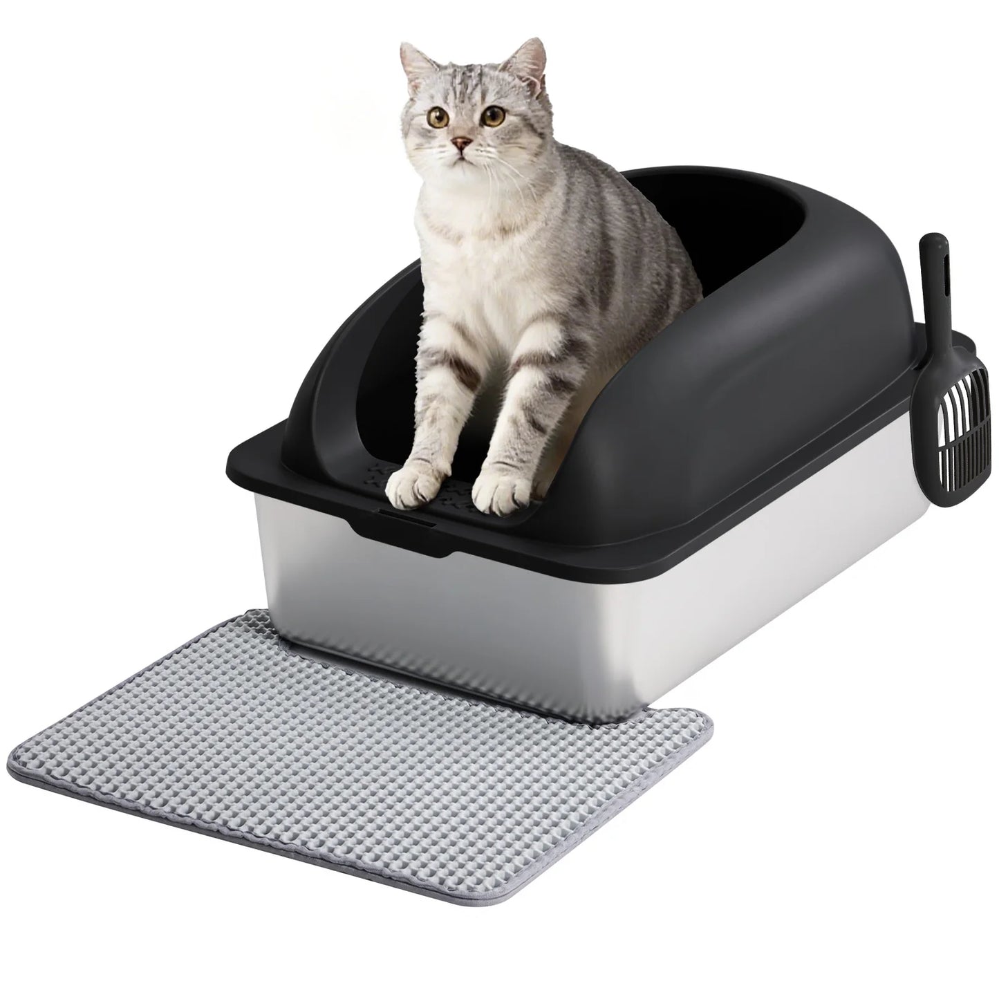 JHK Stainless Steel Cat Litter Box With Lid Large Capacity