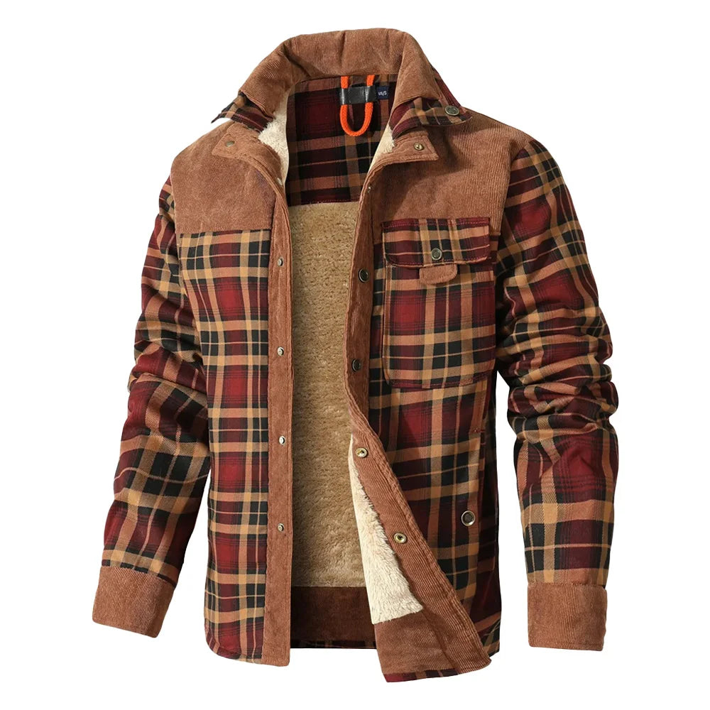 NONECN Mens Winter Windproof Bomber Jacket Plaid Sherpa Lining