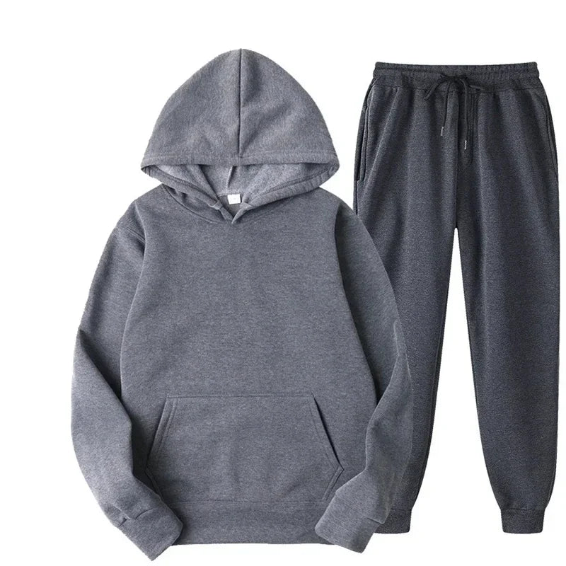 NONECN Unisex Tracksuit Hoodies 2Piece Fleece Set Pullover
