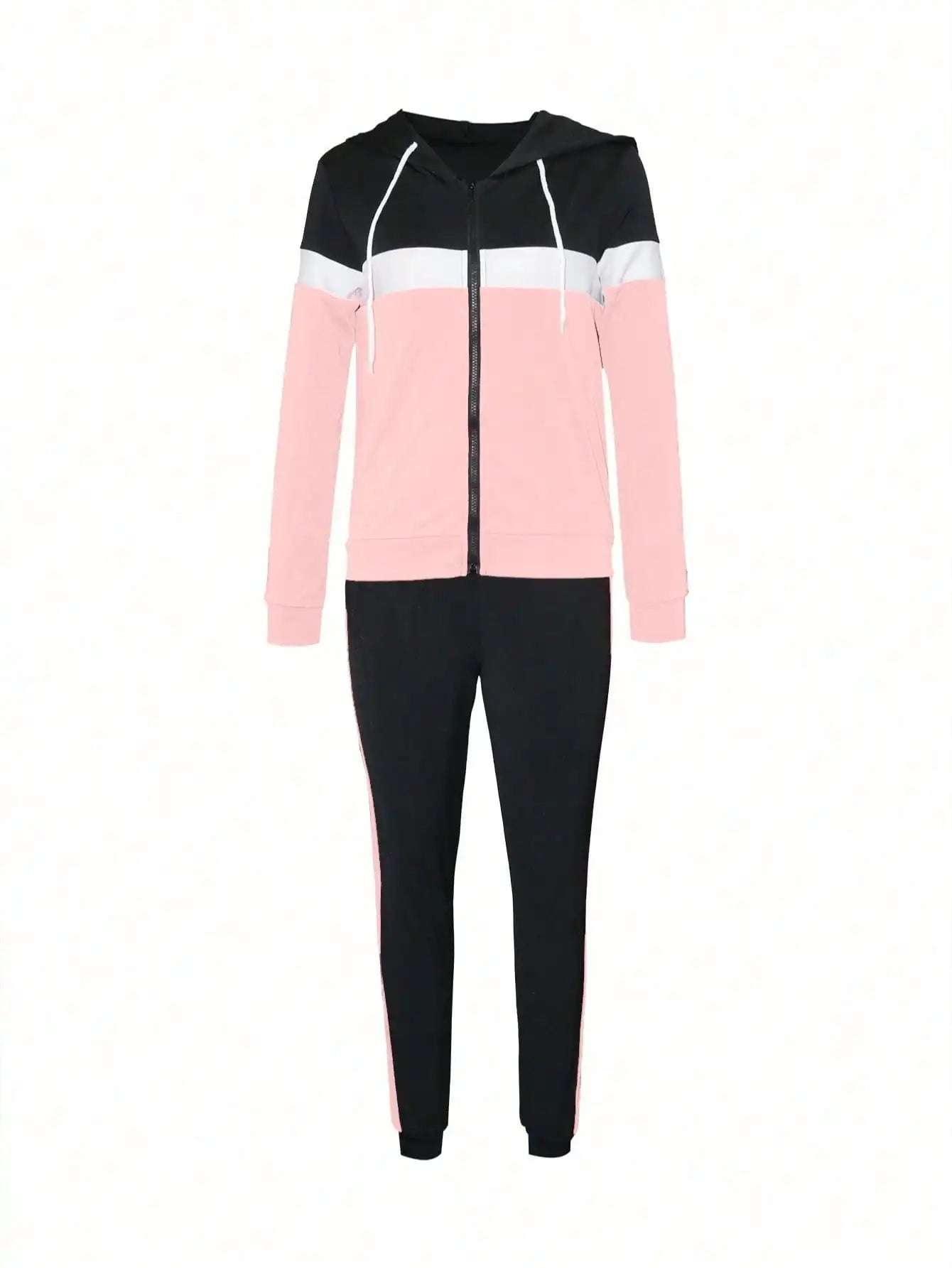 Block Zip-Up Hooded Jacket and Side-Stripe Joggers Set