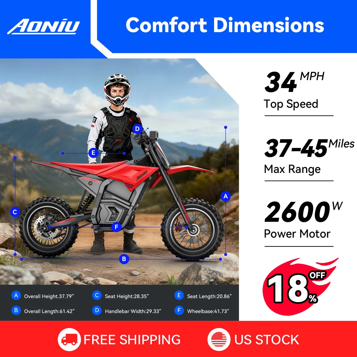 AONIUF B5 Electric Dirt Bike For Kids Teens Offroad Ready