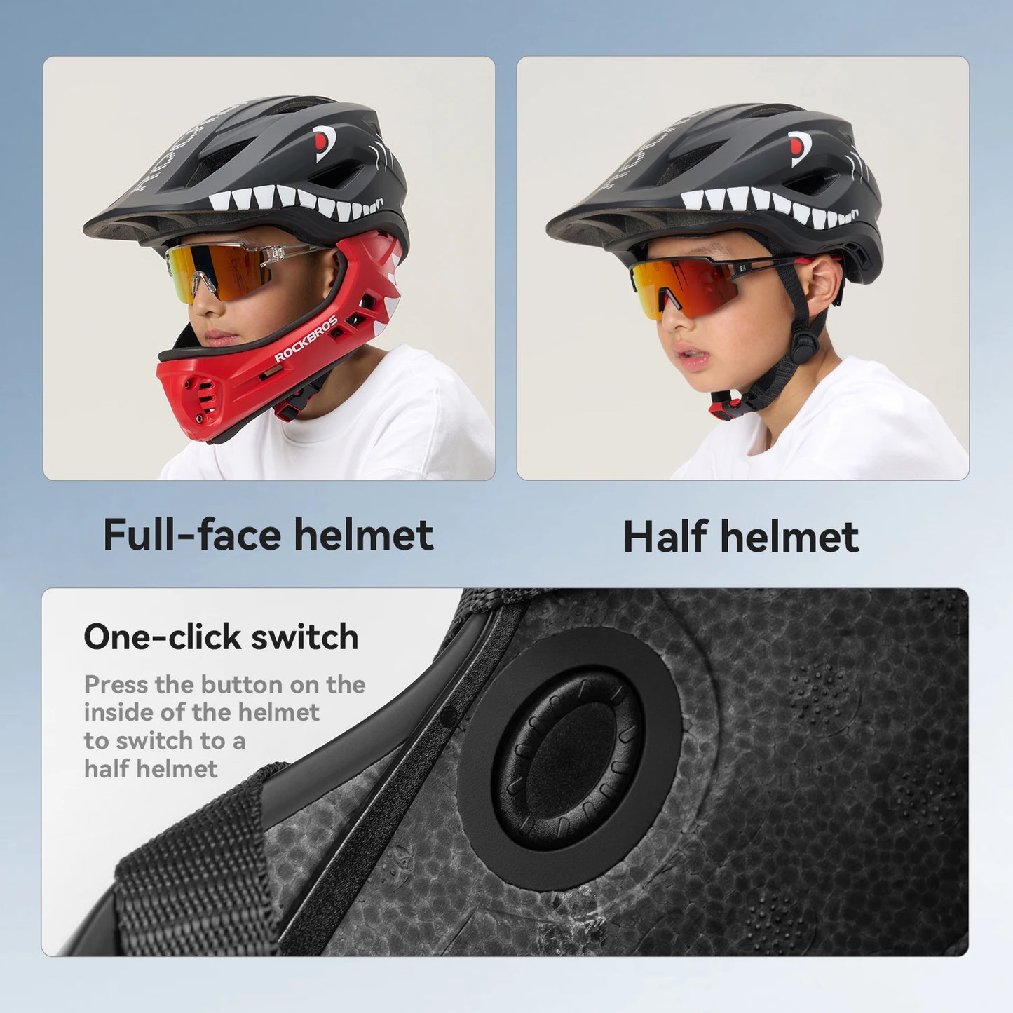 ROCKBROS Child Cycling Helmet With Detachable Full Face