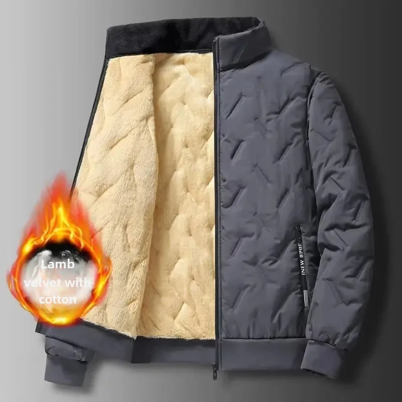 Plus Size Ultrasonic Wool Cotton Coat Men's Warm Fleece-Lined And Thickened Cotton-Padded Casual Loose-Fit Jacket Cross-Border