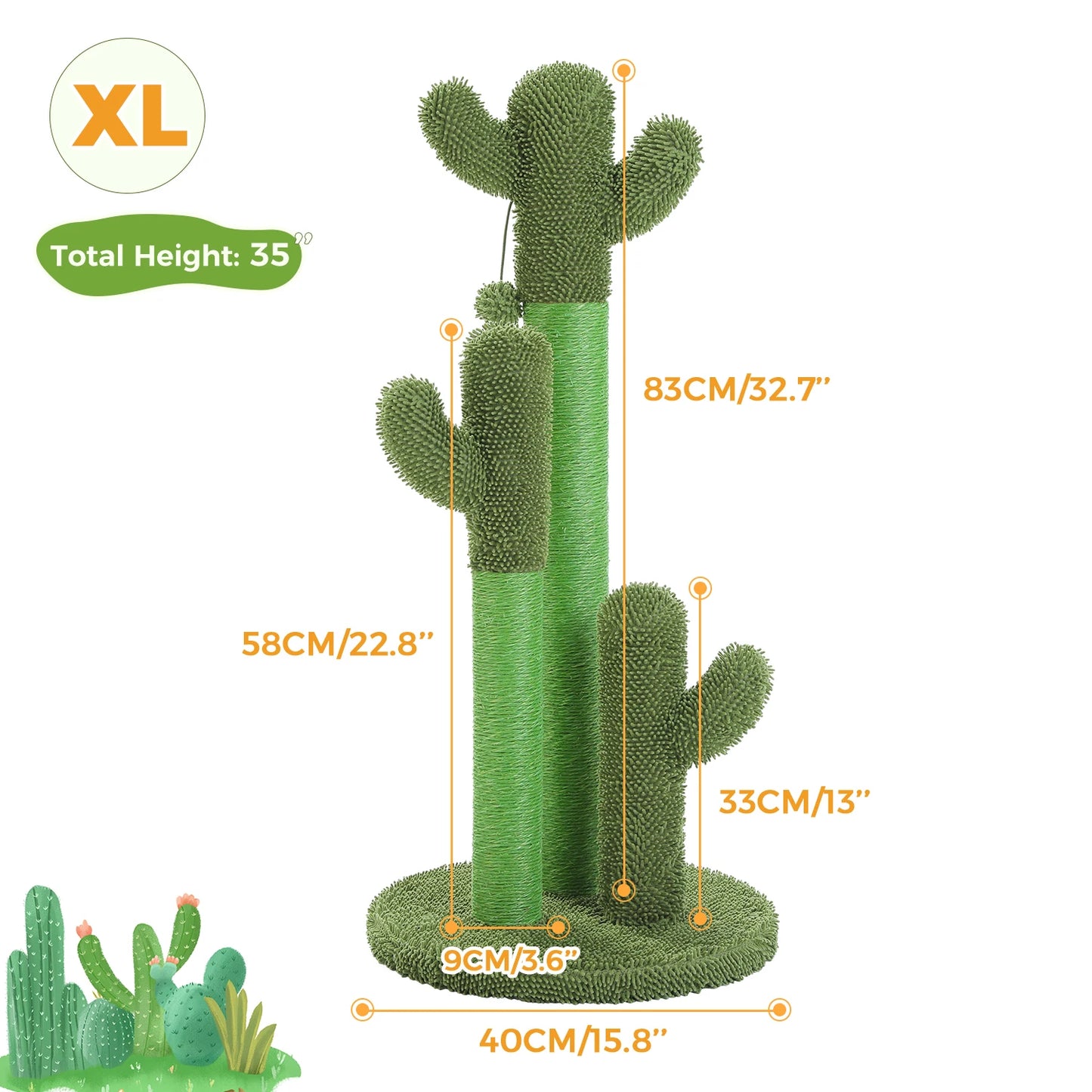 PAWZ Road Cactus Cat Scratching Post With Sisal Poles And Dangling Ball Toys