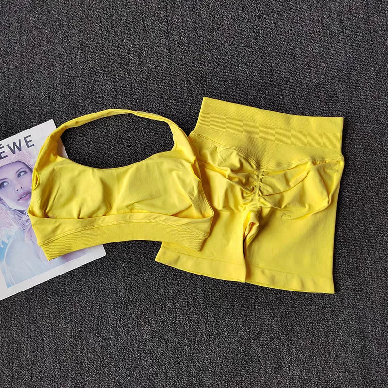 Two Piece Womens Seamless Yoga Set With High Waist Shorts