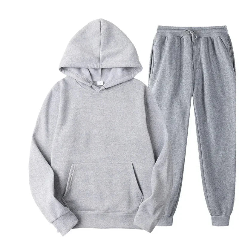 NONECN Unisex Tracksuit Hoodies 2Piece Fleece Set Pullover