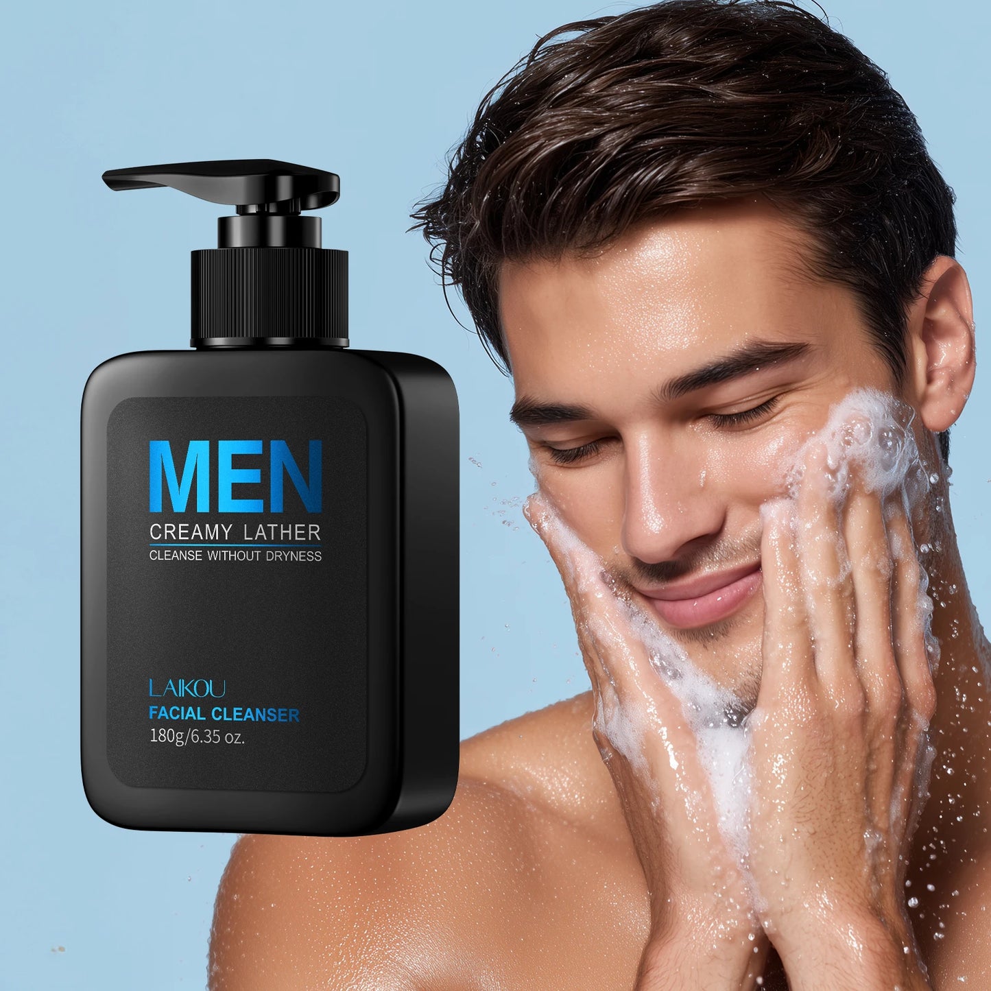 LAIKOU Men Skincare Set 4pcs Lazy Cream Cleanser Toner Lotion