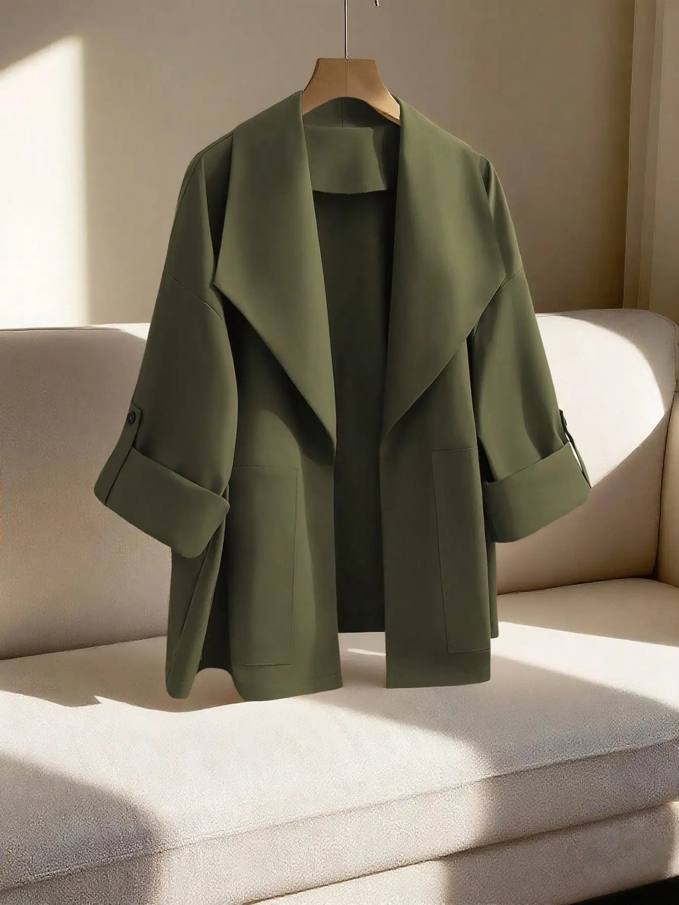 Women's Rolled Sleeve Windbreaker Jacket for Autumn