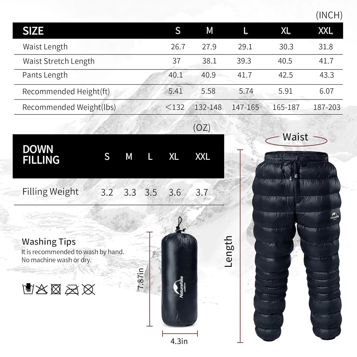 Naturehike Duck Down Pants for Man&Woman 750FP Warm Trousers Outdoor Hking Windproof Waterproof Down Trousers for Winter