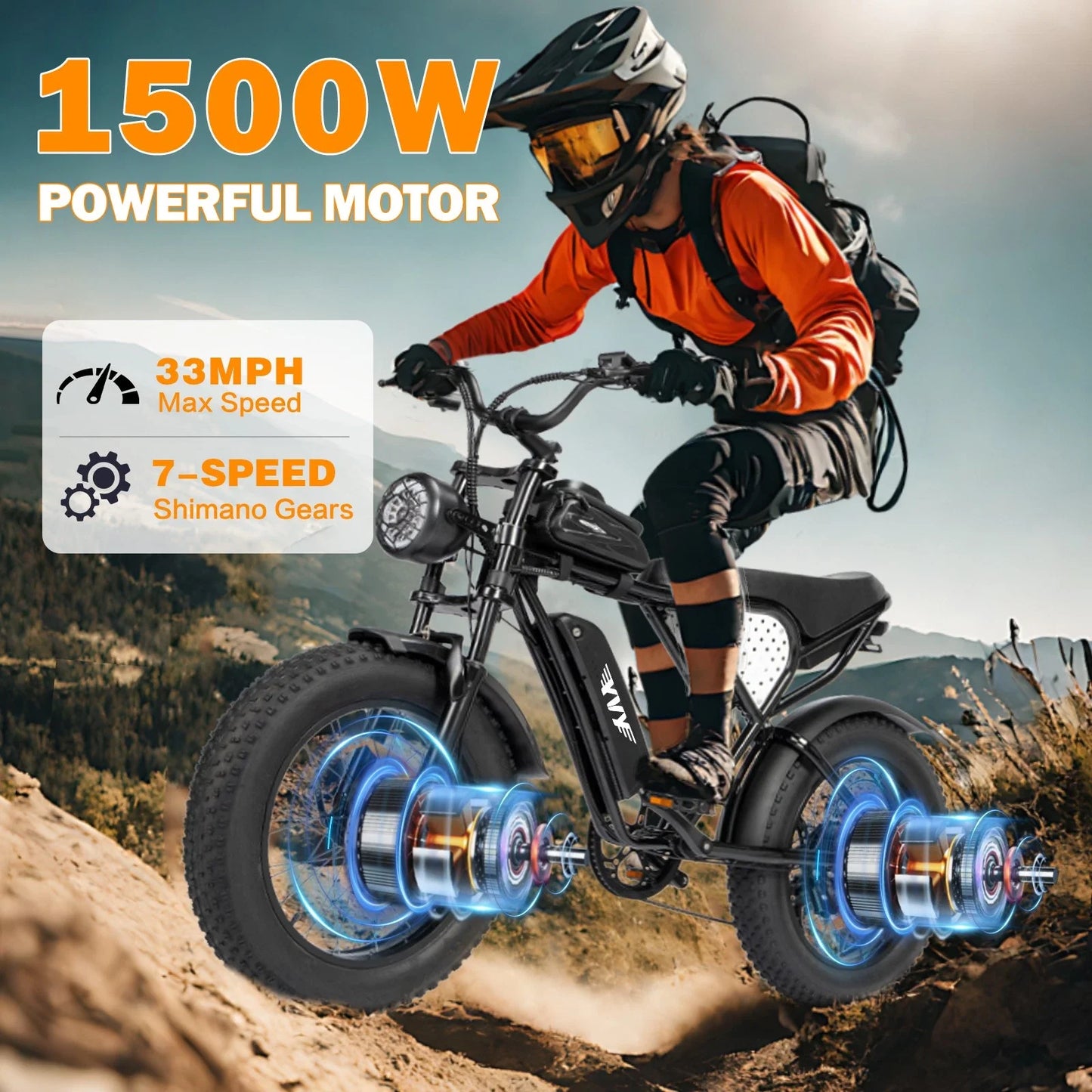 YVY K20 Electric Bike 1500W 70 Miles Range Fat Tire