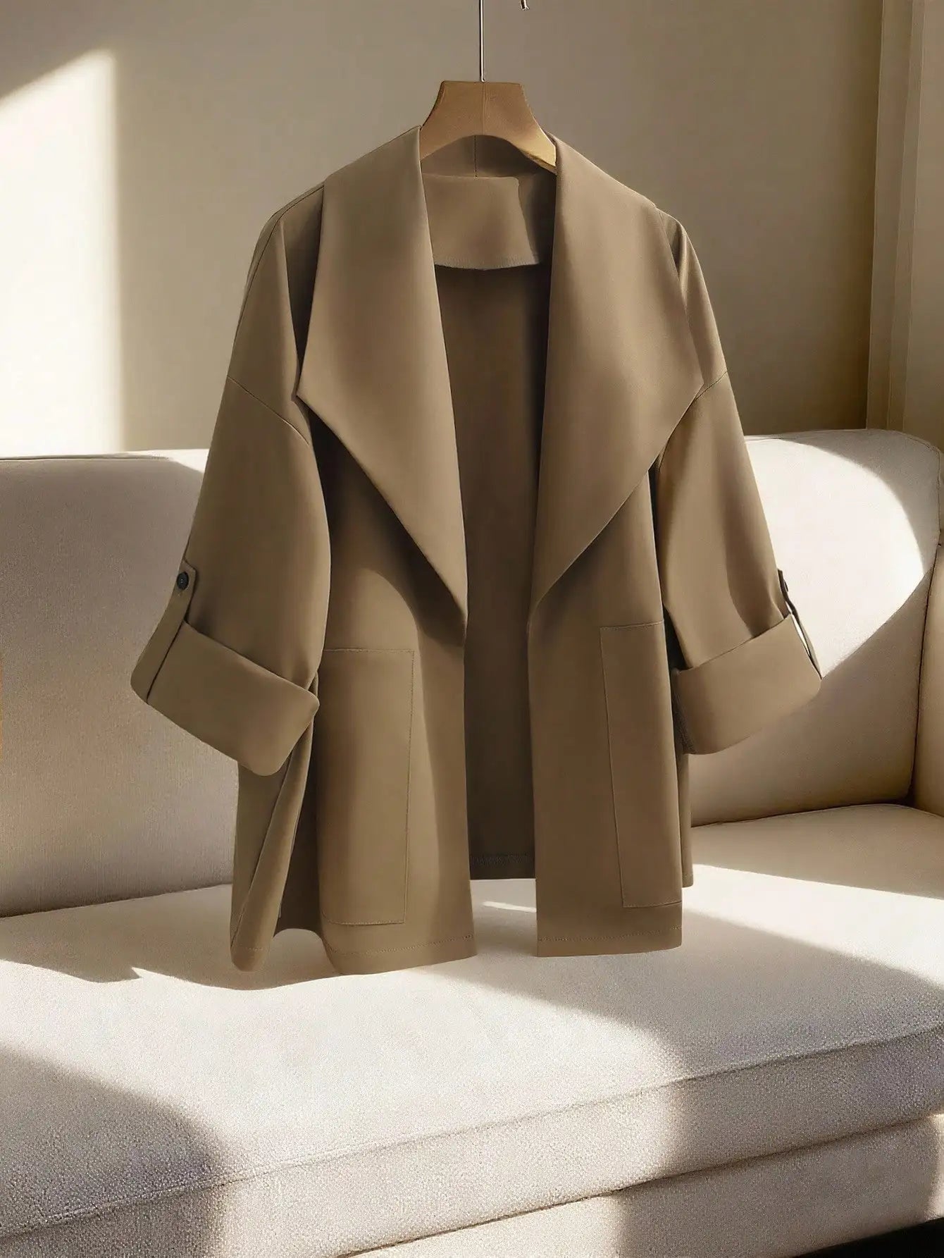 Women's Rolled Sleeve Windbreaker Jacket for Autumn