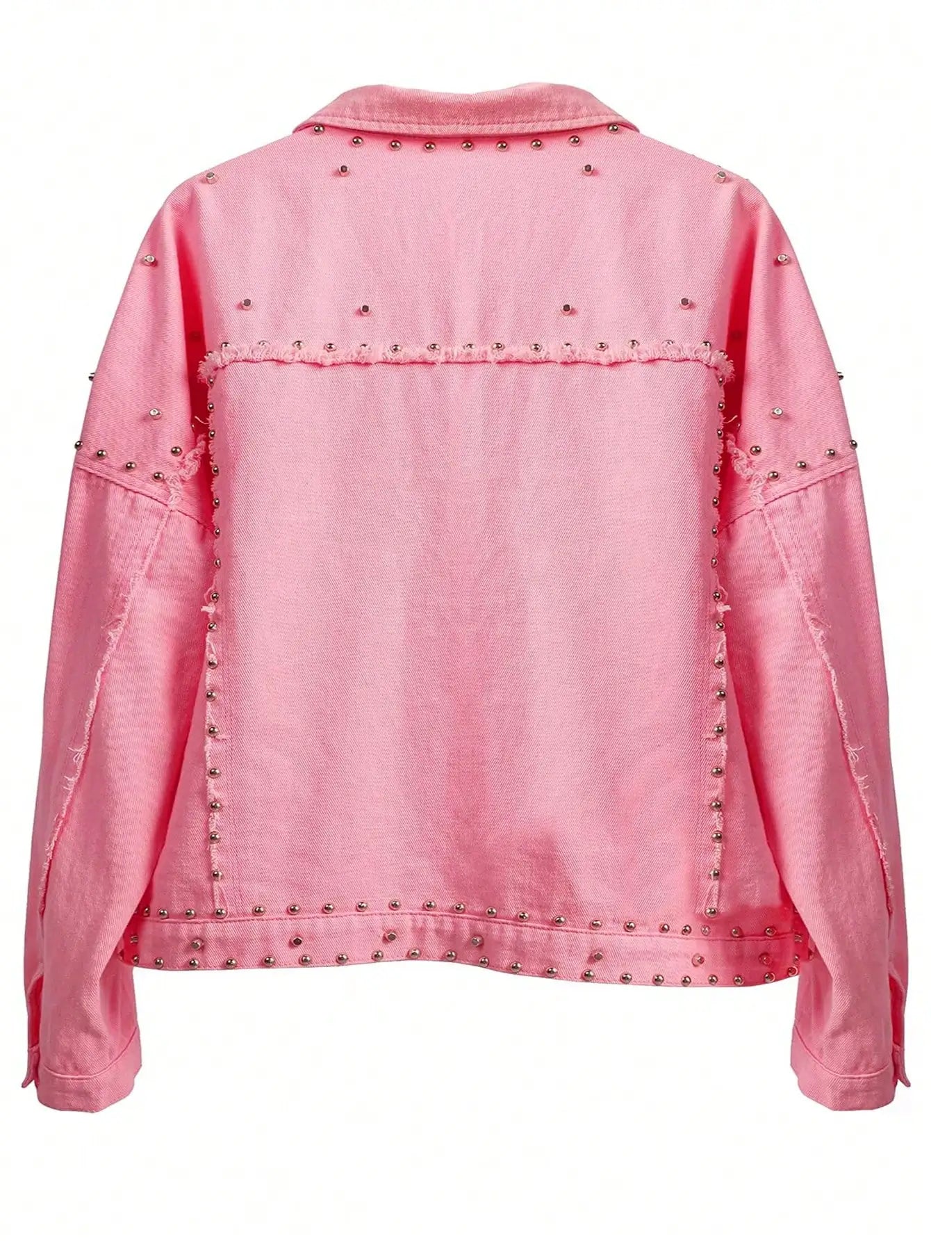 Studded Crop Denim Jacket For Women With Frayed Edges
