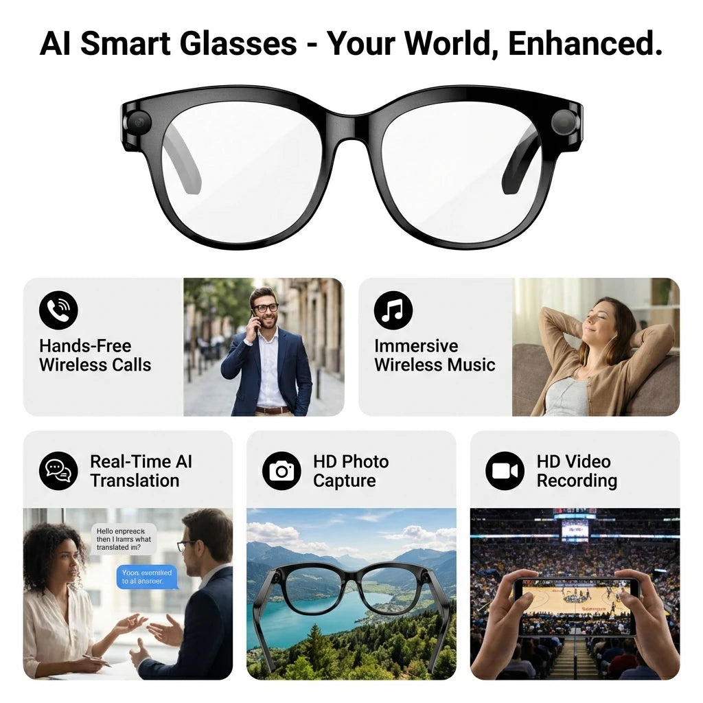 SENBONO Smart Glasses With AI Translator Bluetooth Built In Camera