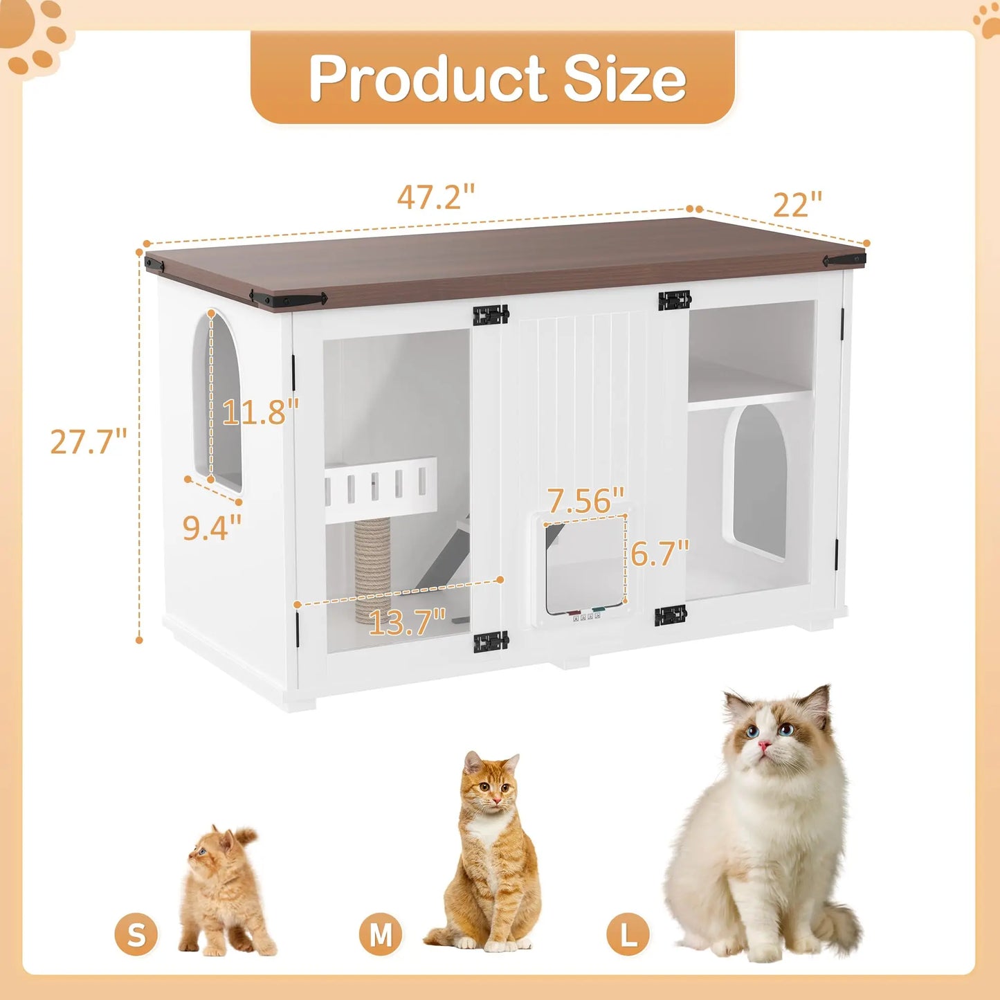 Cat House Hidden Litter Box Enclosure With Led Light Doors