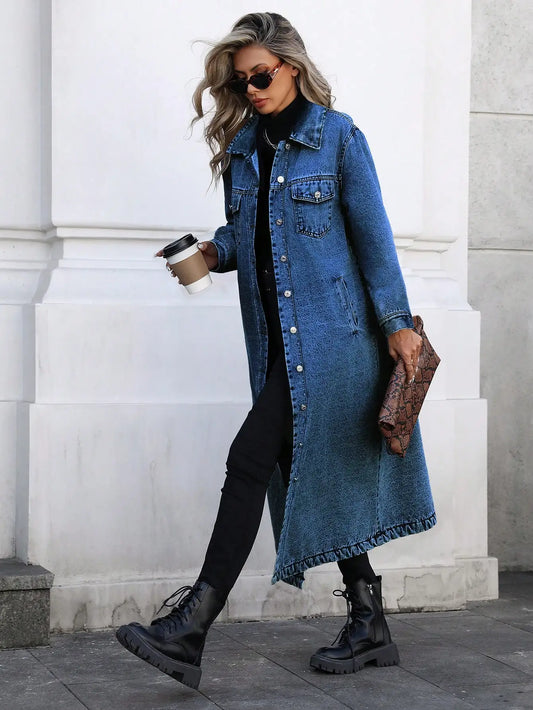 Womens Denim Jacket Y2K Style Button Front Cotton Casual
