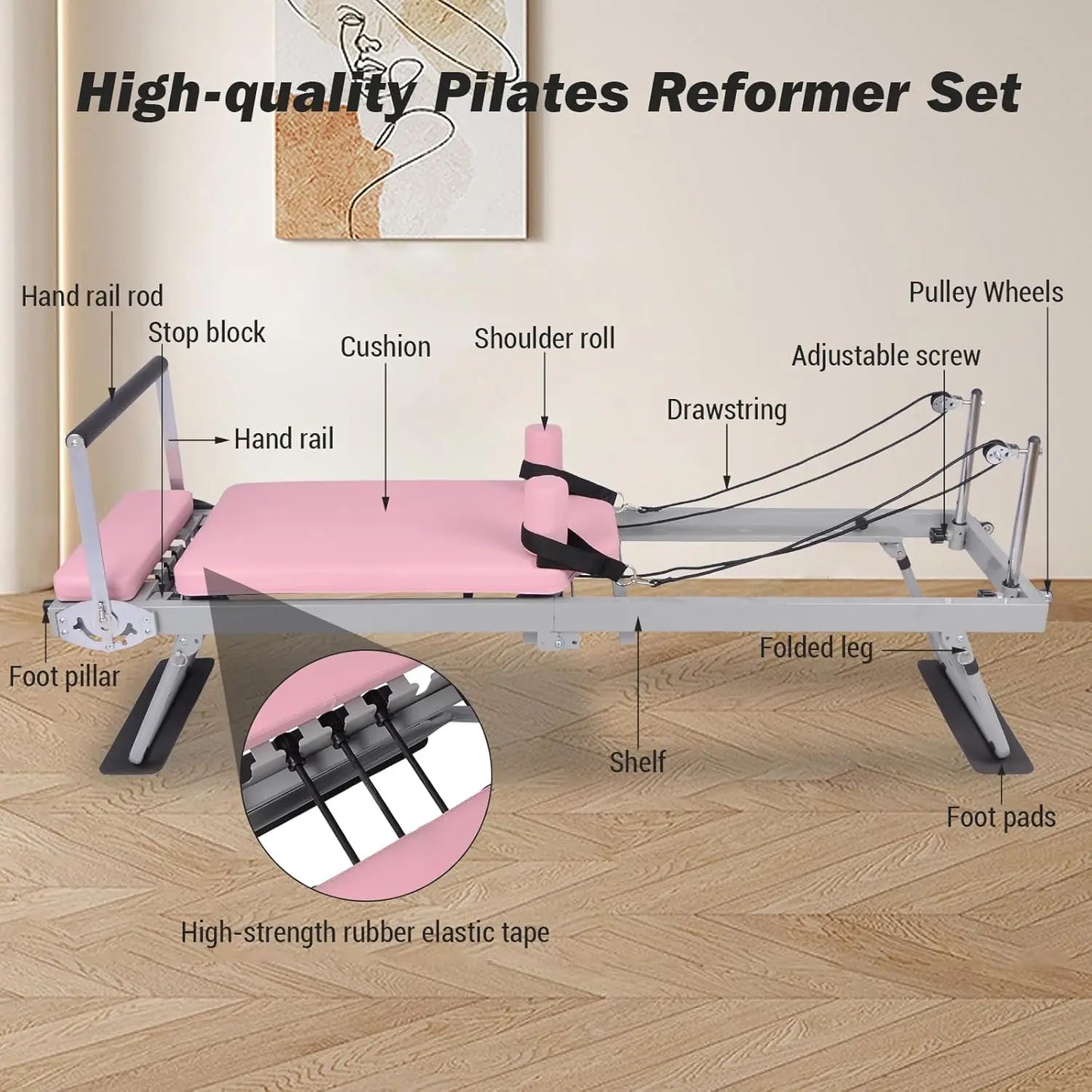 Pilates Reformer Machine Foldable With Adjustable Resistance For Home Gym
