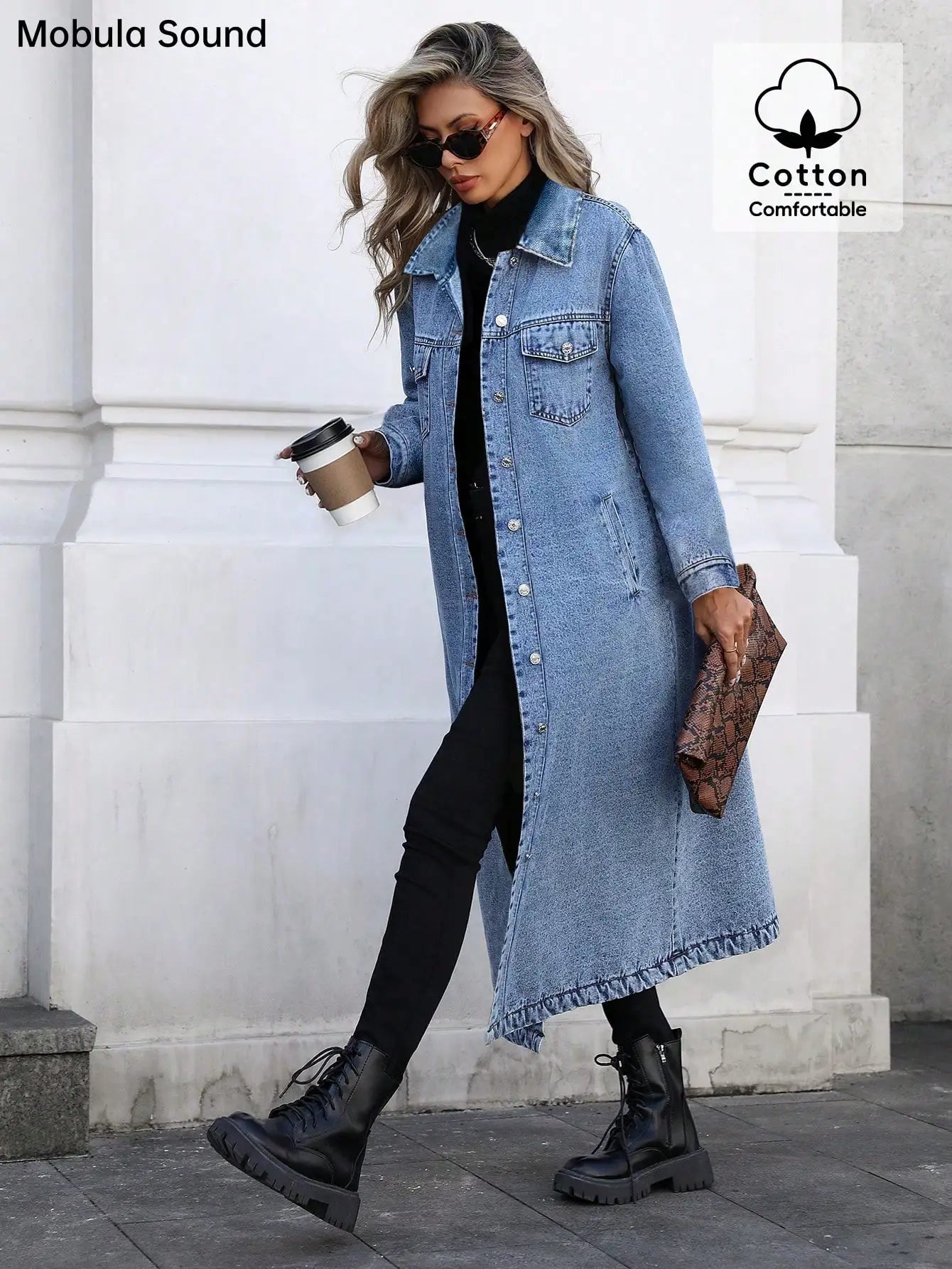 Womens Denim Jacket Y2K Style Button Front Cotton Casual