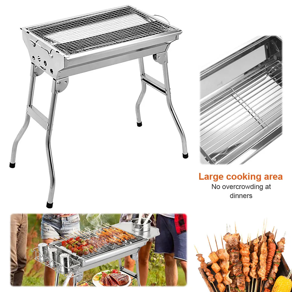 NONED Portable Stainless Steel Barbecue Grill With Stand For Camping
