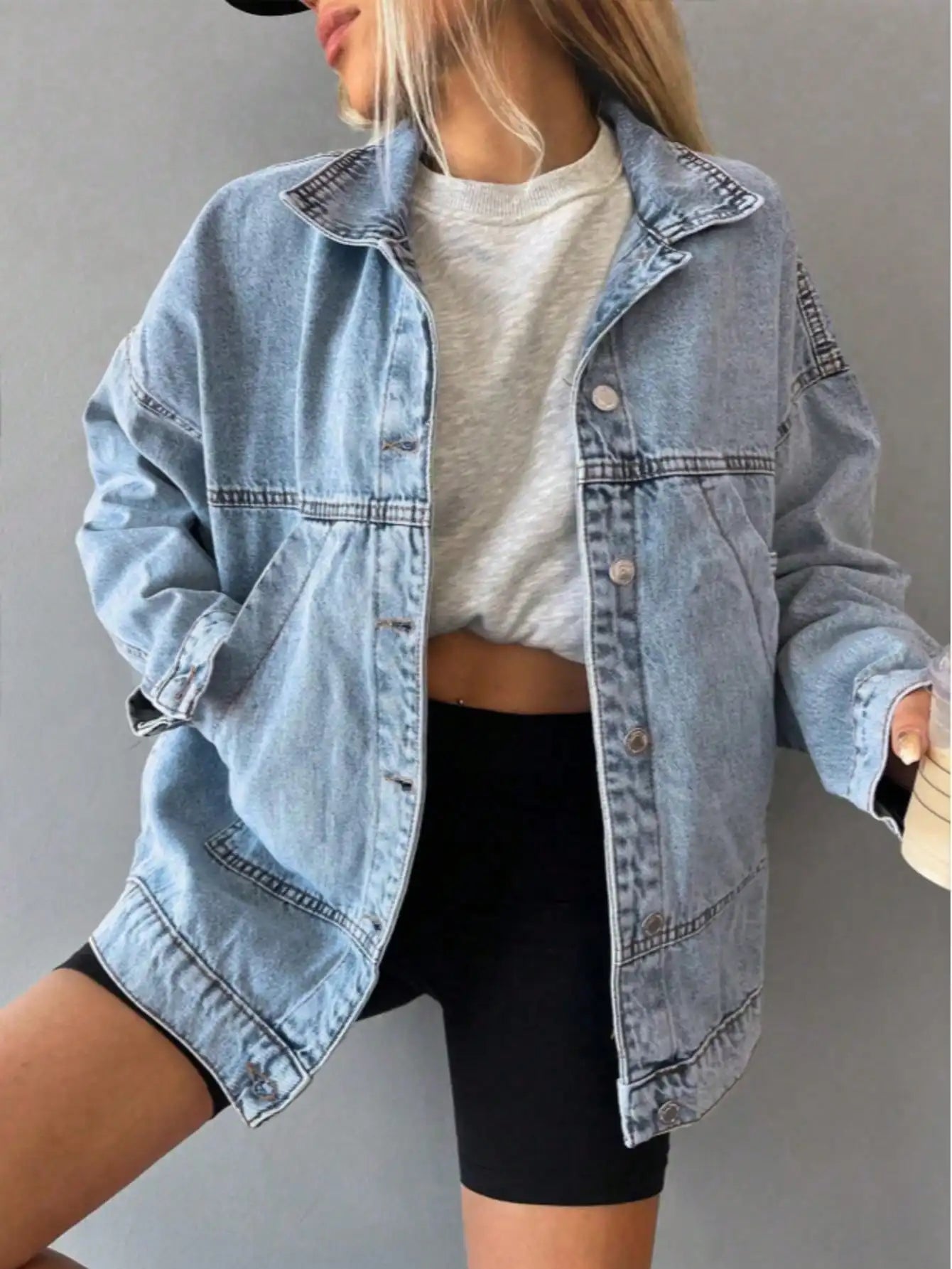 Denim Jacket Women Boyfriend Style Loose Fit Casual