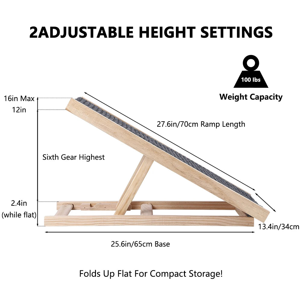 TWISTER.CK Dog Ramp Ladder, Wood Folding Anti Skid Adjustable