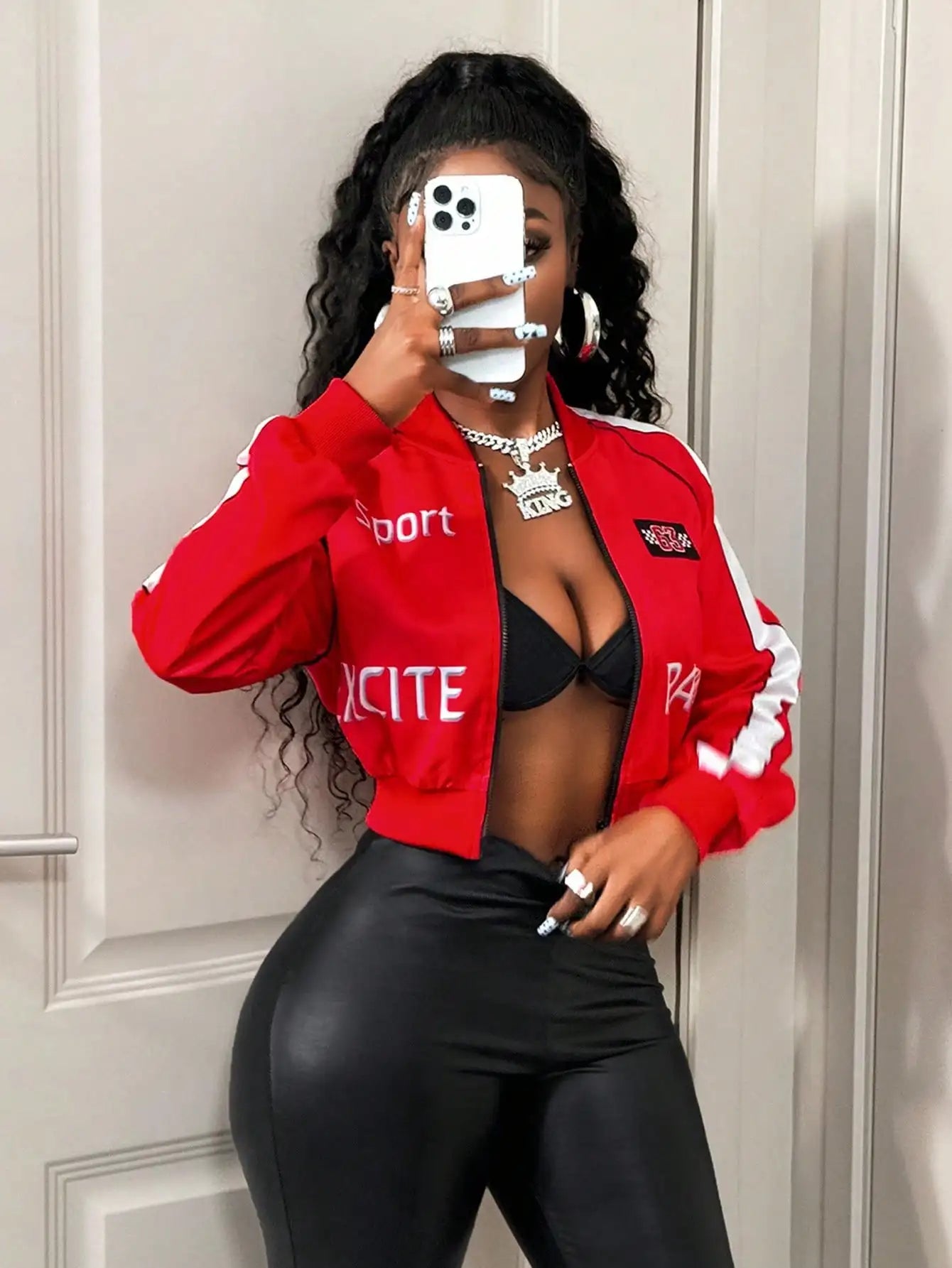 Zip-Up Street Style Bomber Jacket With Stripes Letter Print