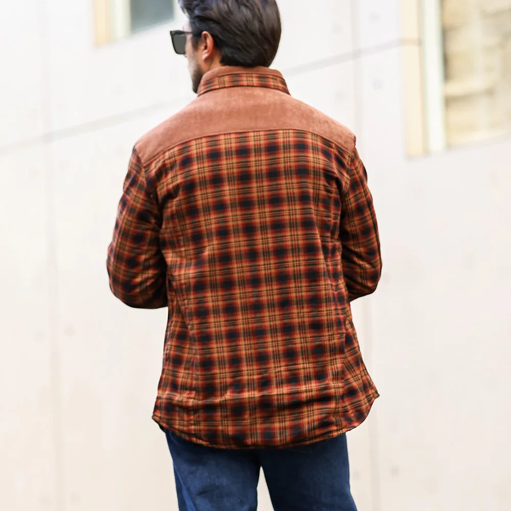 NONECN Mens Winter Windproof Bomber Jacket Plaid Sherpa Lining