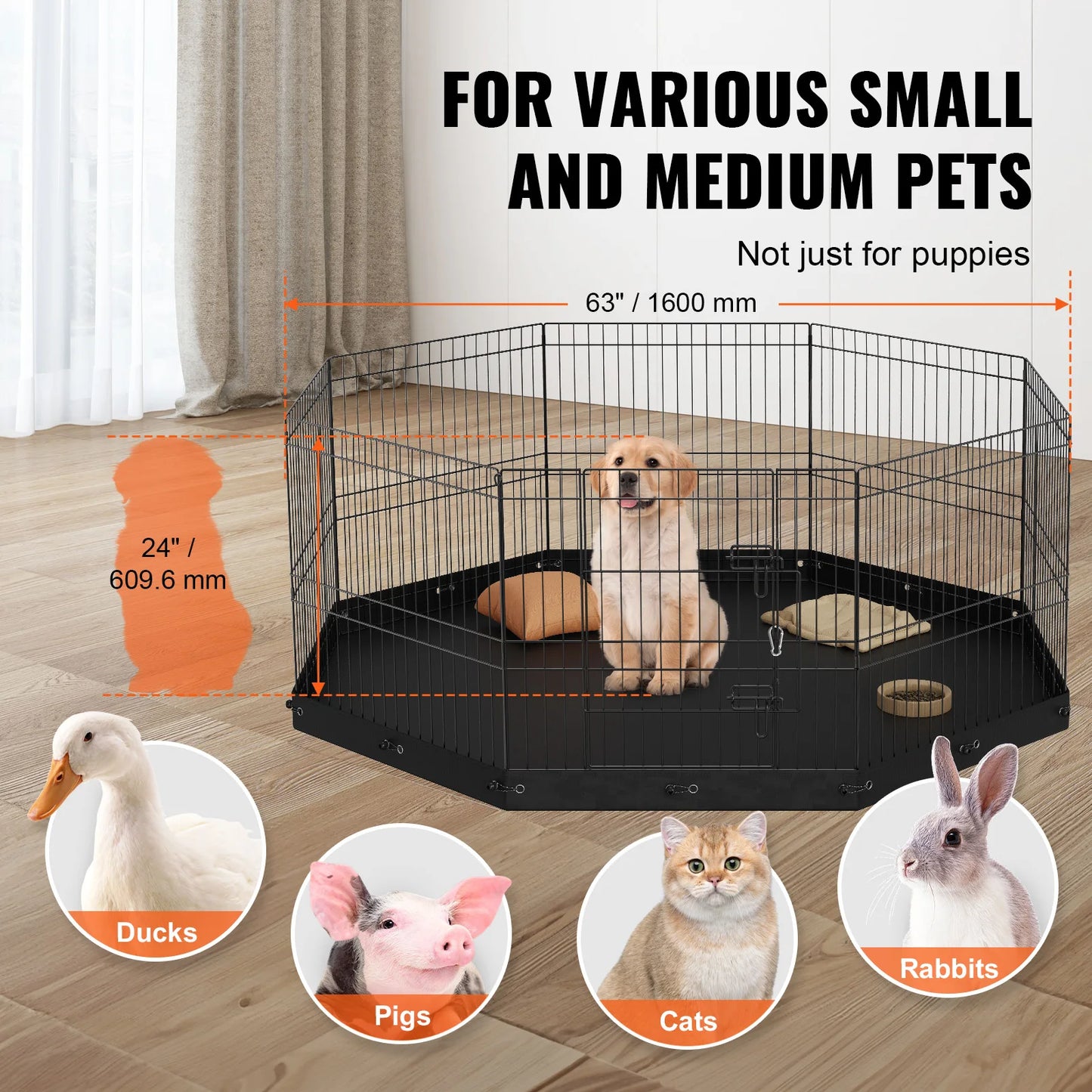 NONEDog Eight Panel Foldable Dog Playpen Metal Exercise Fence