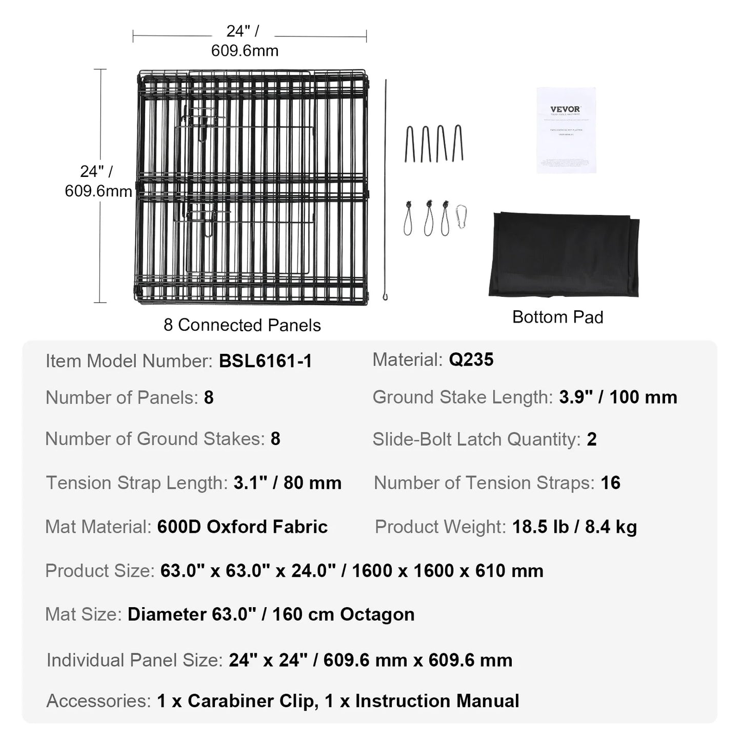 NONEDog Eight Panel Foldable Dog Playpen Metal Exercise Fence