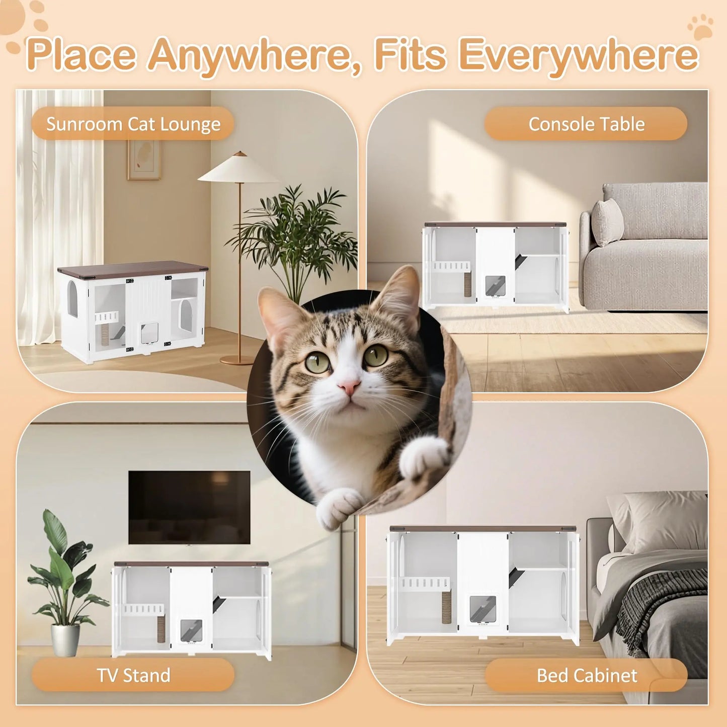 Cat House Hidden Litter Box Enclosure With Led Light Doors