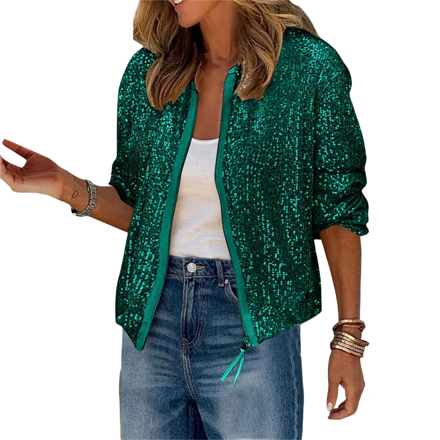 Sequin Jacket For Women Sparkly Long Sleeve Casual Outerwear