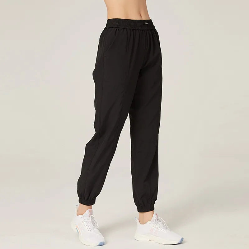 Fabric Drawstring Running Sport Joggers Women Quick Dry Athletic Gym Fitness Sweatpants with Side Pockets Leisure Exercise Pants