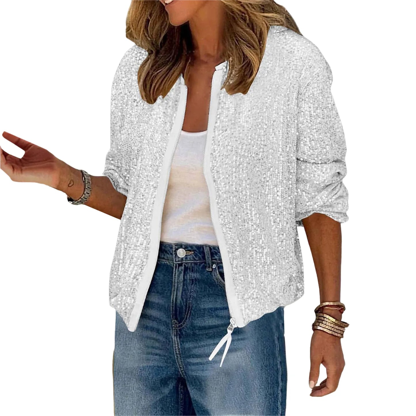 Sequin Jacket For Women Sparkly Long Sleeve Casual Outerwear
