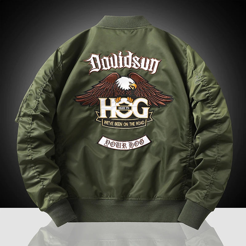 Eagle Flight Jacket Men's Workwear Spring and Autumn Pilot Baseball uniform Tactical Flight Suit Embroidered Heavy Industry Blac