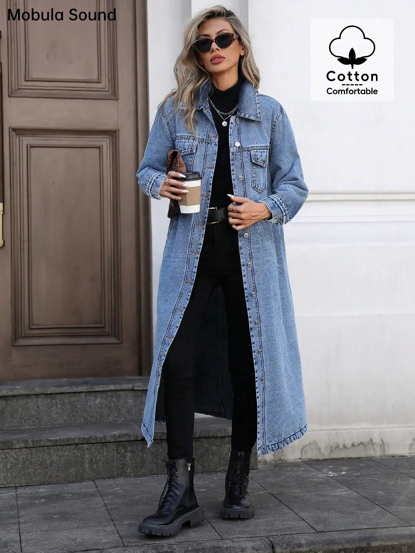 Womens Denim Jacket Y2K Style Button Front Cotton Casual