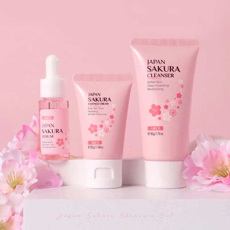 LAIKOU Japan Sakura Skincare Set Moisturizing Anti Aging Facial Kit Gift