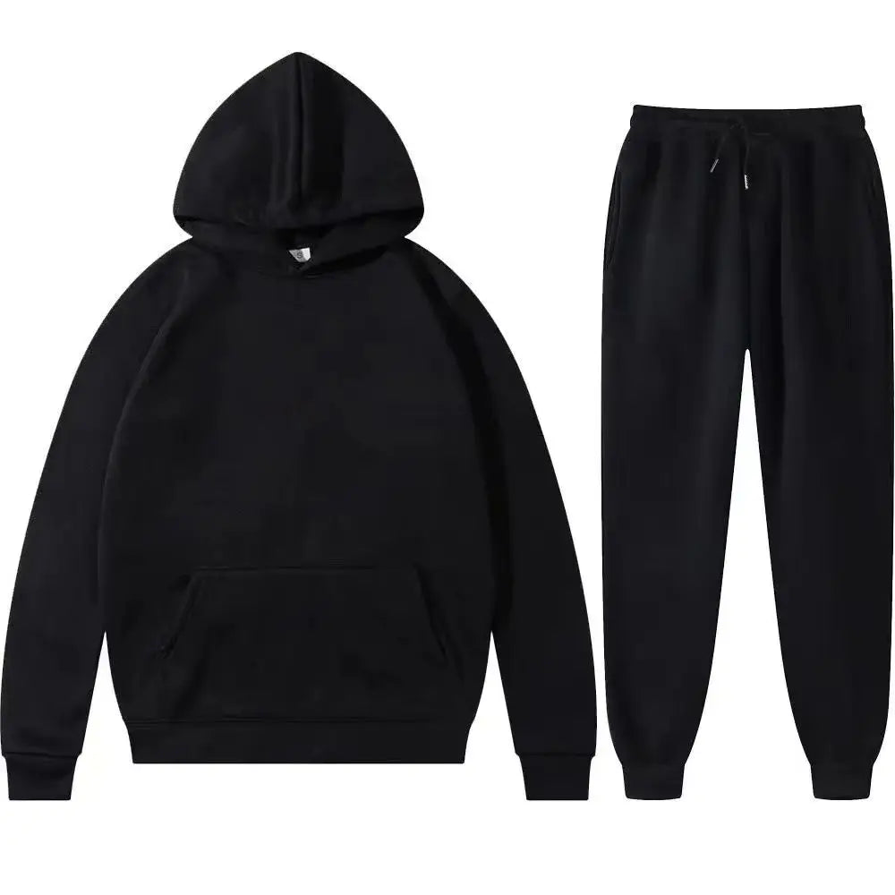 NONECN Unisex Tracksuit Hoodies 2Piece Fleece Set Pullover