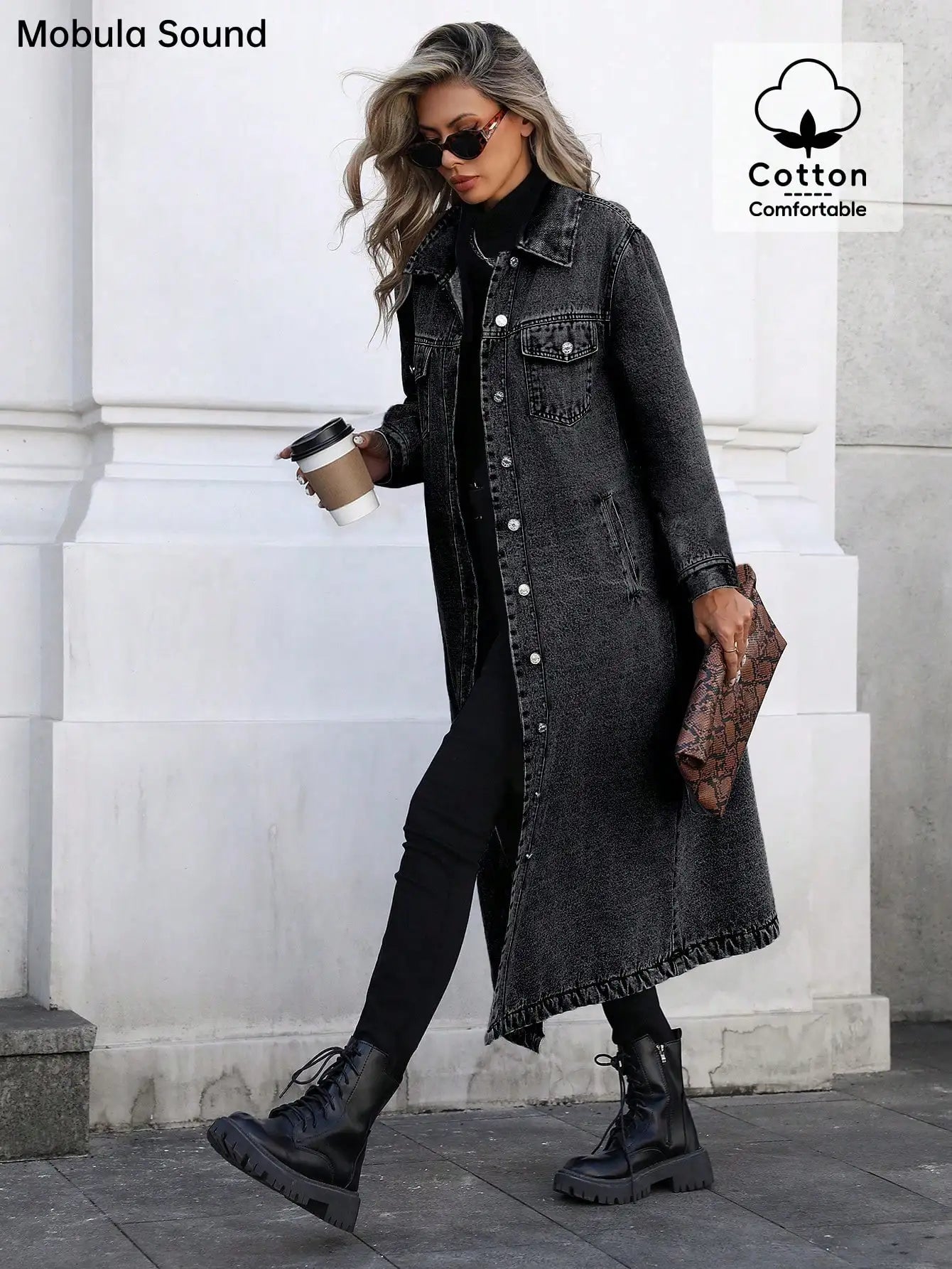 Womens Denim Jacket Y2K Style Button Front Cotton Casual