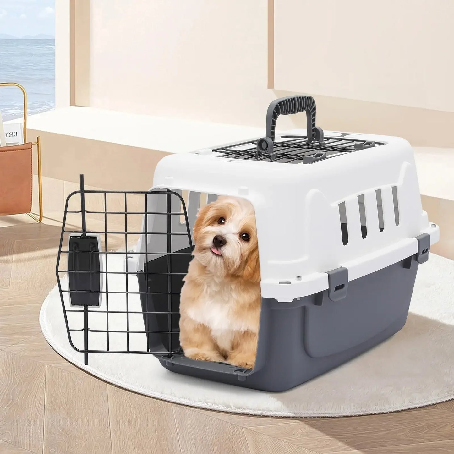 MoNiBloom 2-Door Cat And Dog Carrier Hard-Sided Travel Crate