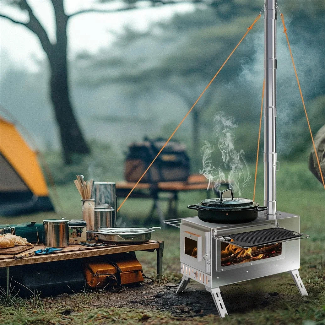 Hot Tent Stove Wood Burning Portable Outdoor Heater With Chimney