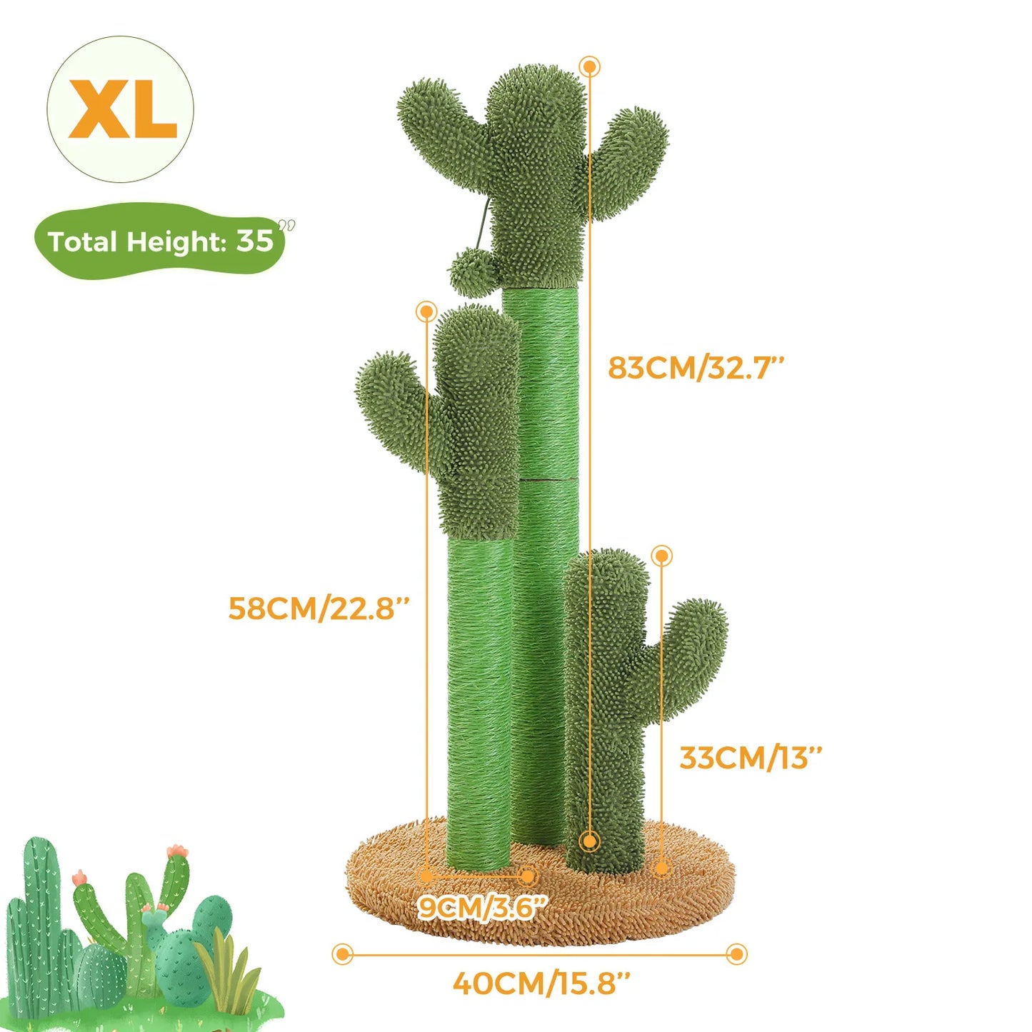 PAWZ Road Cactus Cat Scratching Post With Sisal Poles And Dangling Ball Toys