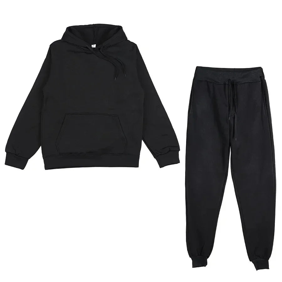 NONECN Unisex Tracksuit Hoodies 2Piece Fleece Set Pullover