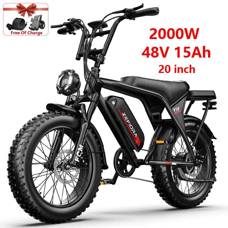 ZEFIORA Electric Fat Bike 1000W Brushless Motor Lithium Battery